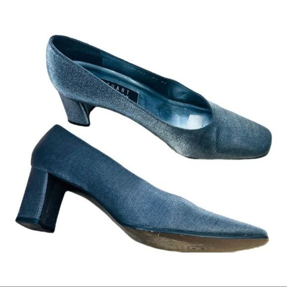 Stuart Weitzman Anna Pewter Matte Lame Pumps 2.5 Inch Block Heel Women’s Size 9 - Picture 4 of 12